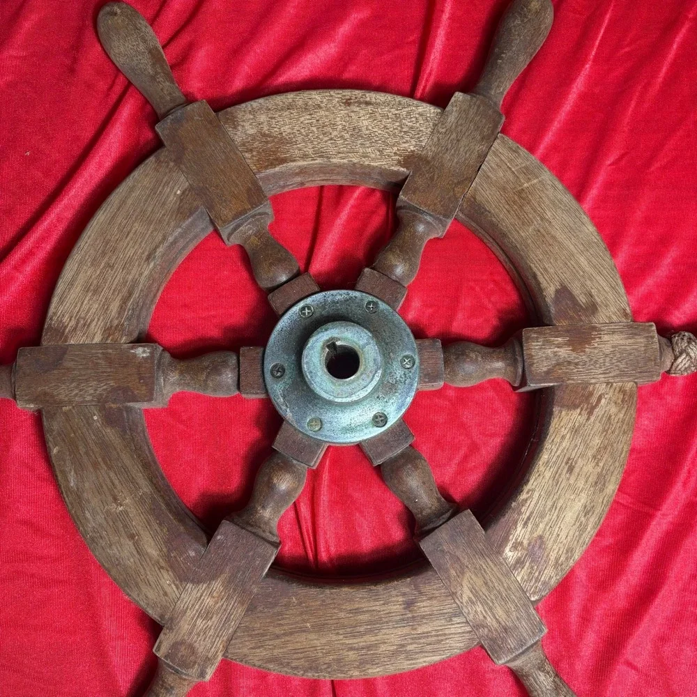 Vtg Wooden Ship Wheel Nautical Maritime Boat Helm Wall Decor 6 Spoke 18 Inch